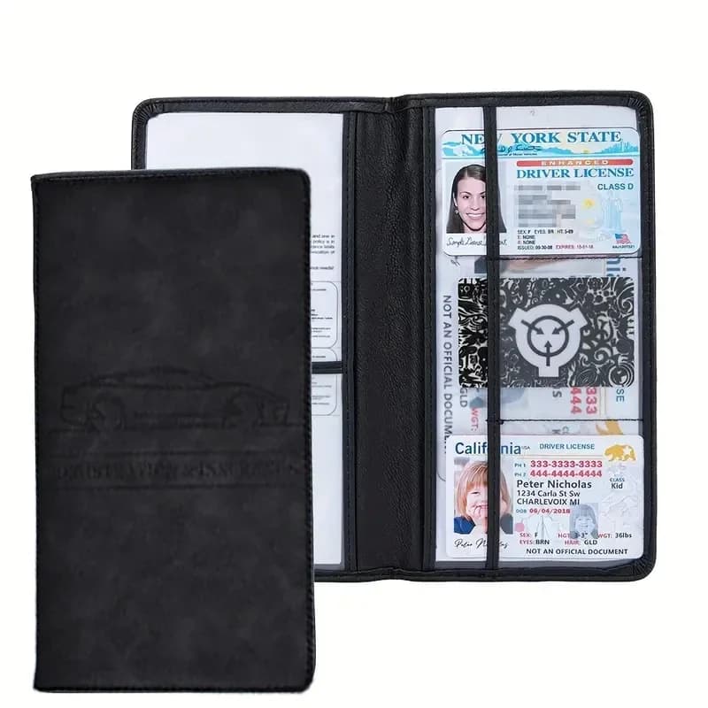 Car Registration & Insurance Card Holder - Bifold Wallet with Slots for Driver’s License, ID Cards, and Passport - Waterproof