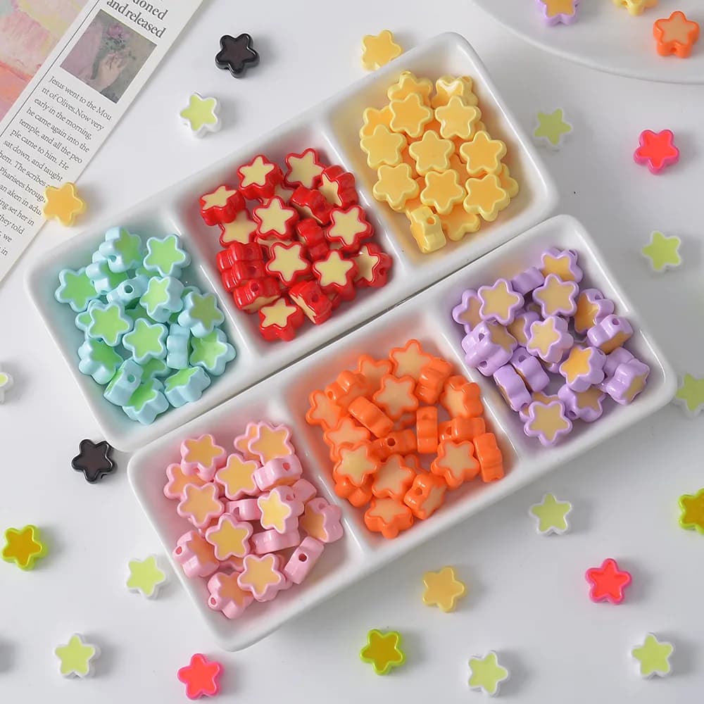 10PCS Acrylic Baking Paint Colored Stars Beads For Jewelry Making Interval Beads Necklace Bracelet Craft DIY Supplies