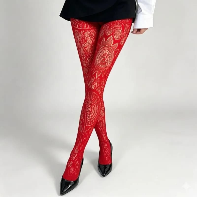 Nuovi Collant a Rete Rossi con Motivo Girasole 2026 per Donna, Sexy, Estivi, Sottili, a Rete Floreale, Leggings Modellanti, Calze Lolita in Rattan