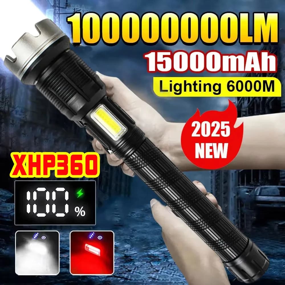 Torcia XHP360 36 core ad alta potenza Torcia super luminosa 26650 Lanterna zoom ricaricabile per caccia in campeggio