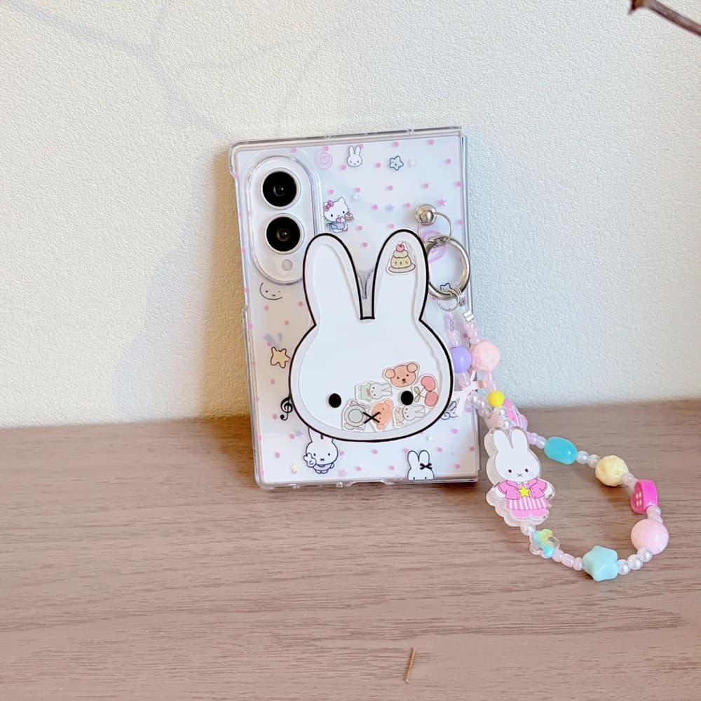 Kawaii Cute Cartoon Miffy Rabbit Stand Holder Phone Case For Samsung Galaxy Z Fold 8 Hard Cover For Z Fold 7 6 5 4 Case