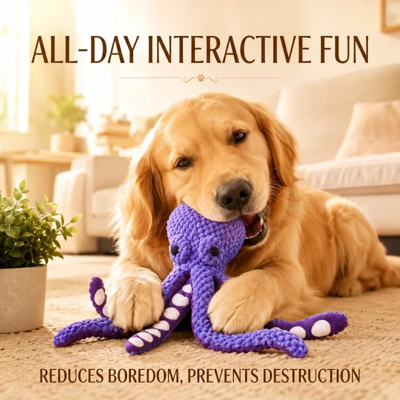 Octopus Dog Plush Squeaky Toy Interactive Dog Chew Toy for Large Dogs Anti‑Destructive Bite Resistant Pet Toy for Boredom Relief