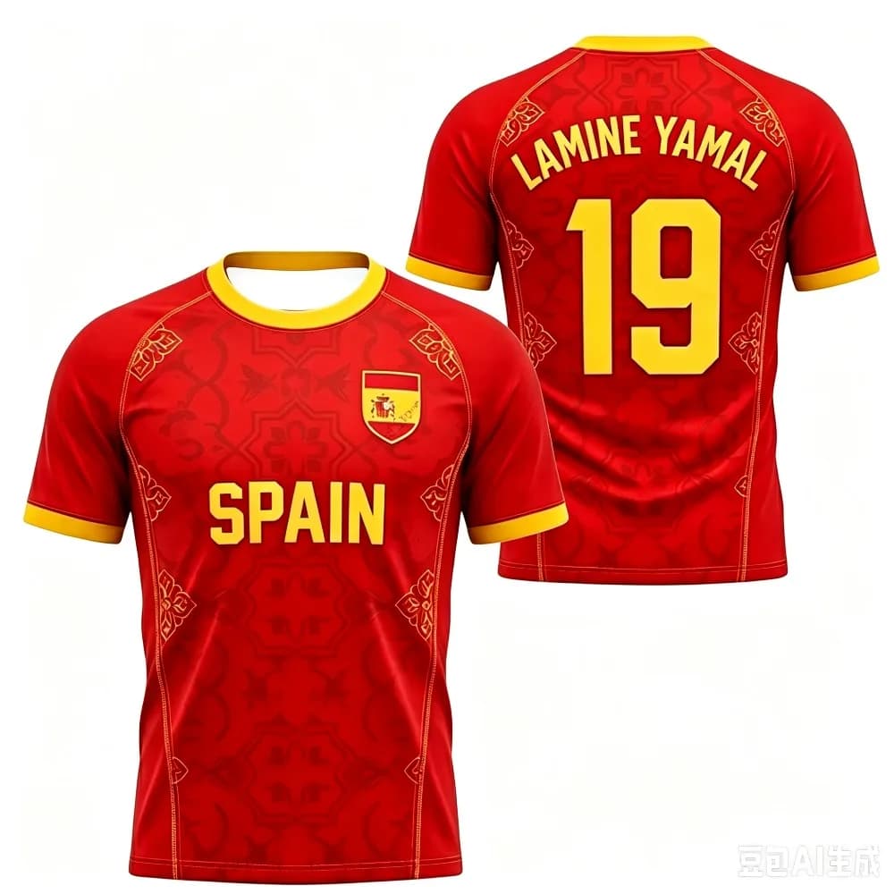 Retro Spain Theme Soccer Jersey Red Yellow Trim National Crest Pattern Adult Fan Training Football Shirt Summer Sport Top