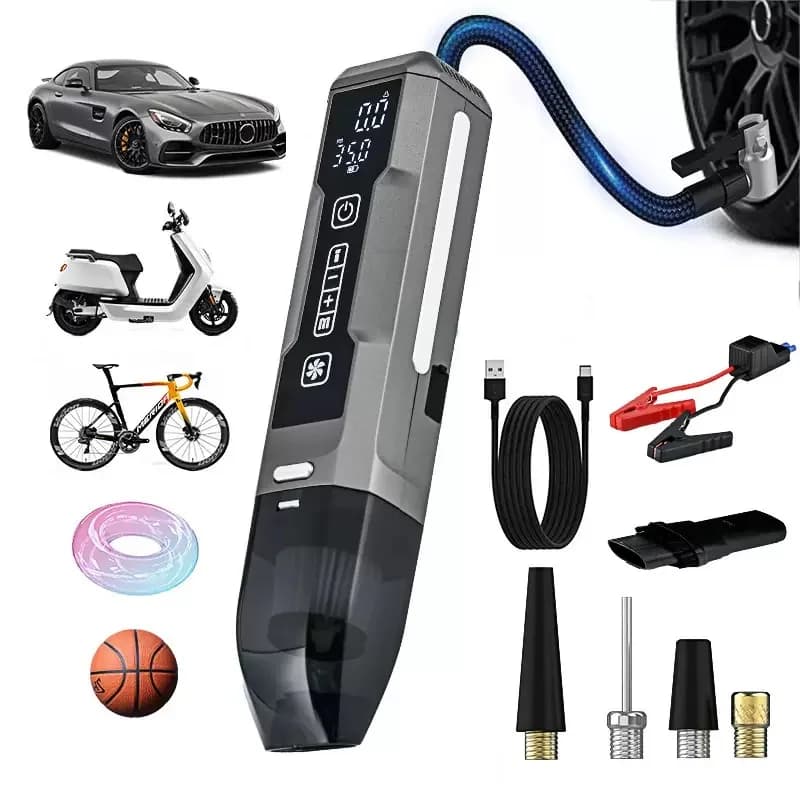 6-in-1 Car Jump Starter 150PSI Tire Inflator Cordless Vacuum Cleaner Portable 12V Battery Booster Pump