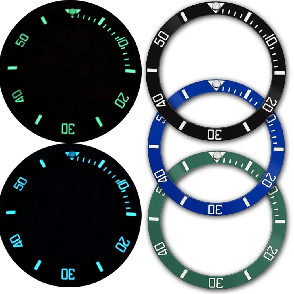 38MM C3 Super Luminoso Nero Blu Verde Ceramica Lunetta Inclinata Orologio Subacqueo Inserto Fit Sub Orologio Cassa Inserto Anello