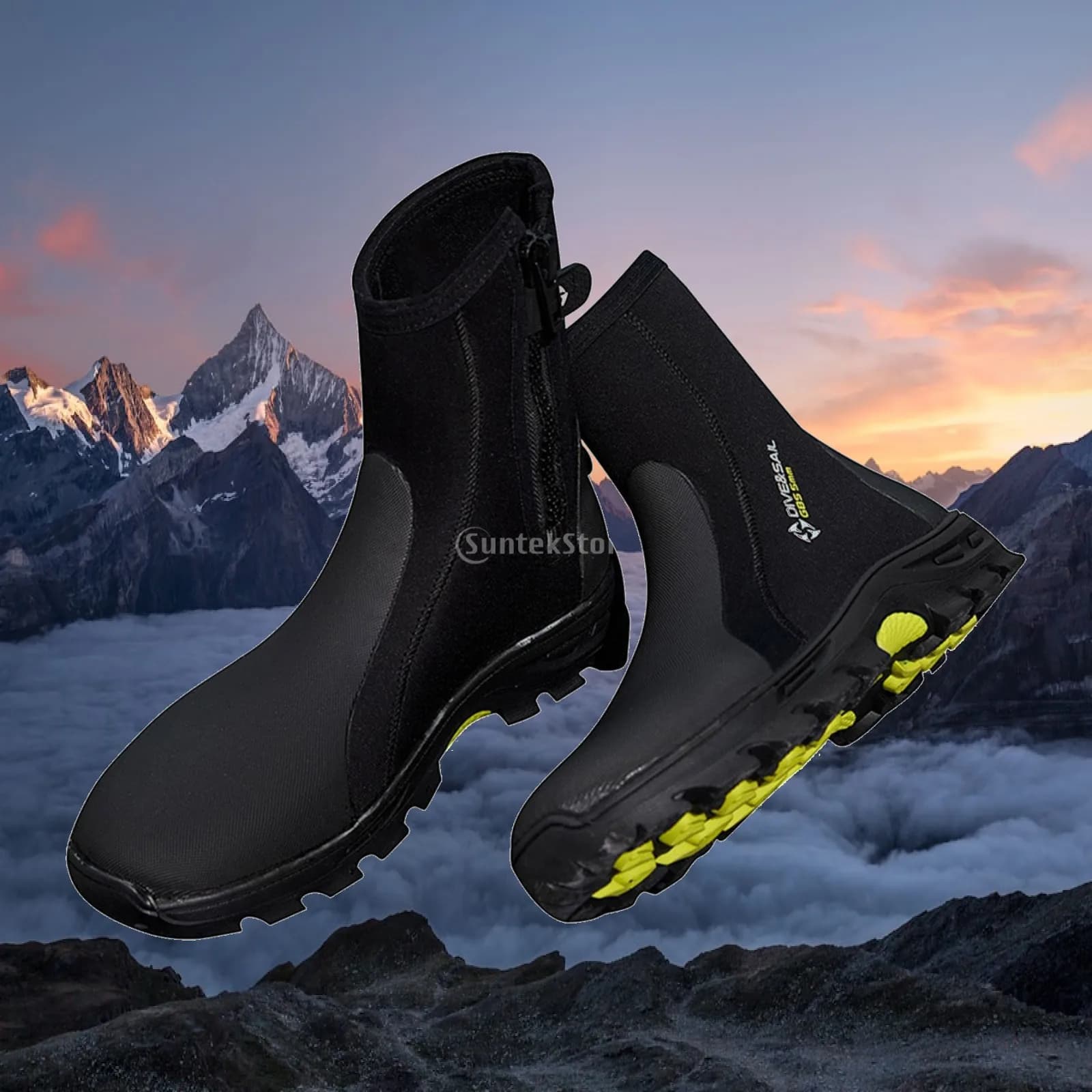 Unisex 5mm Neoprene Amphibious Diving Boots Zip Closure Anti Slip Sole Breathable Water Shoes for Snorkeling Sea Fishing