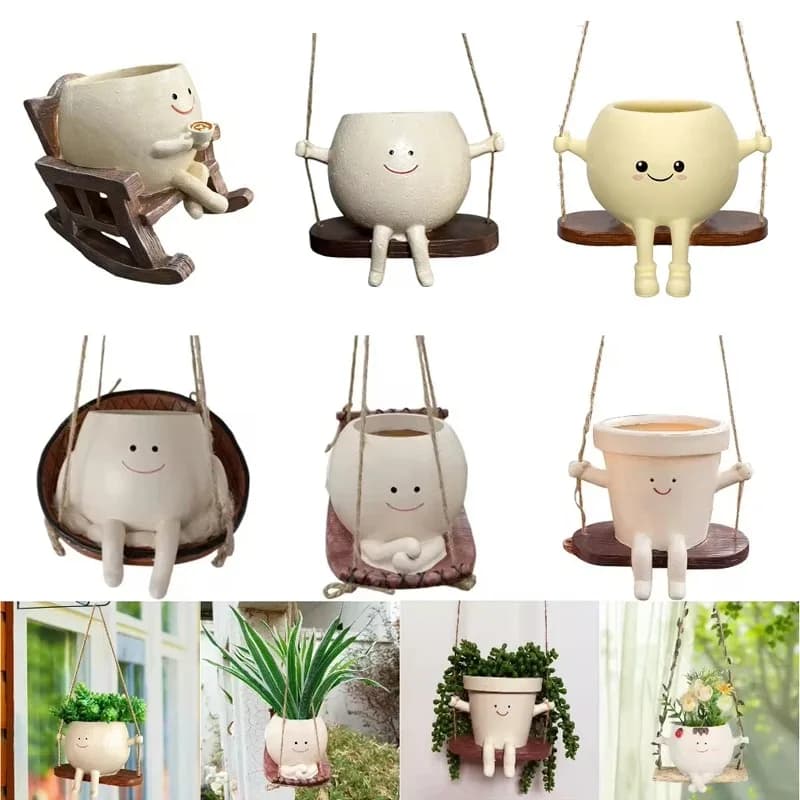 Vaso per Piante Grasse a Forma di Testa di Sedia a Dondolo/Sedia a Dondolo Creativa, Simpatico Vaso in Resina a Forma di Testa, Forniture per Giardino Domestico per Piante da Interno ed Esterno