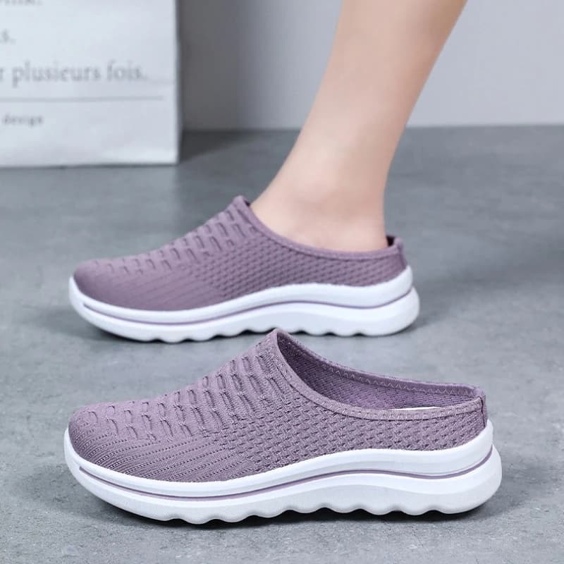 Mezze pantofole traspiranti in rete estiva per donna senza tacco Scarpe slip-on con suola morbida Scarpe comode pigre chanclas de mujer