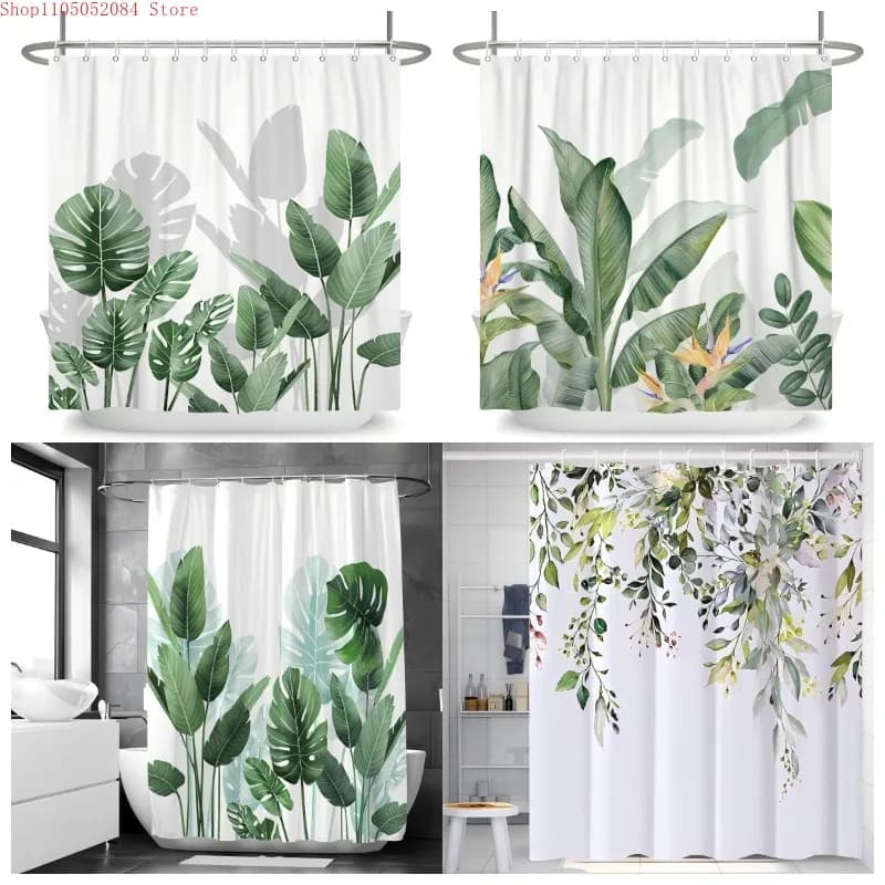 Tenda da doccia con motivo piante carine con ganci, impermeabile, resistente alla muffa, facile da installare, lavabile, per bagno di casa, appartamento