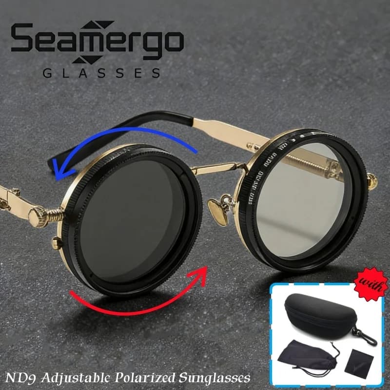Custom Polarized Sunglasses SEAMERGO with Case, New Luxury Brands ND9, Luminous Reduction Glasses Adjustable Manually