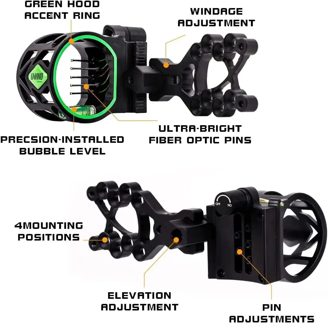 Compound Recurve Bow Sight 5 Pins Aluminum Frame .019" Fiber Optic Sight Light Archery Hunting and Target Practice Accessories