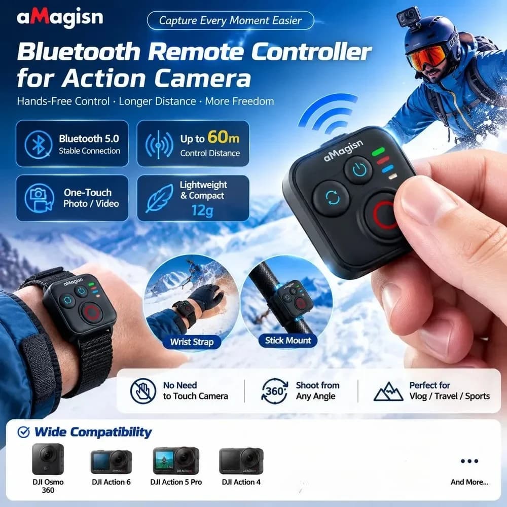 Telecomando Bluetooth aMagisn per Fotocamera, Controllo Otturatore 50M per DJI OSMO 360 / Action 6 / 5 Pro / 4, Accessori per Fotocamera