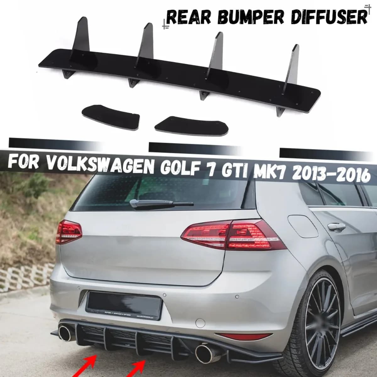 Car Rear Diffuser Lip Rear Side Splitters Ffor Golf 7 Gti MK7 2013 2014 2015 2016 Rear Bumper Lip Diffuser Spoiler Splitter
