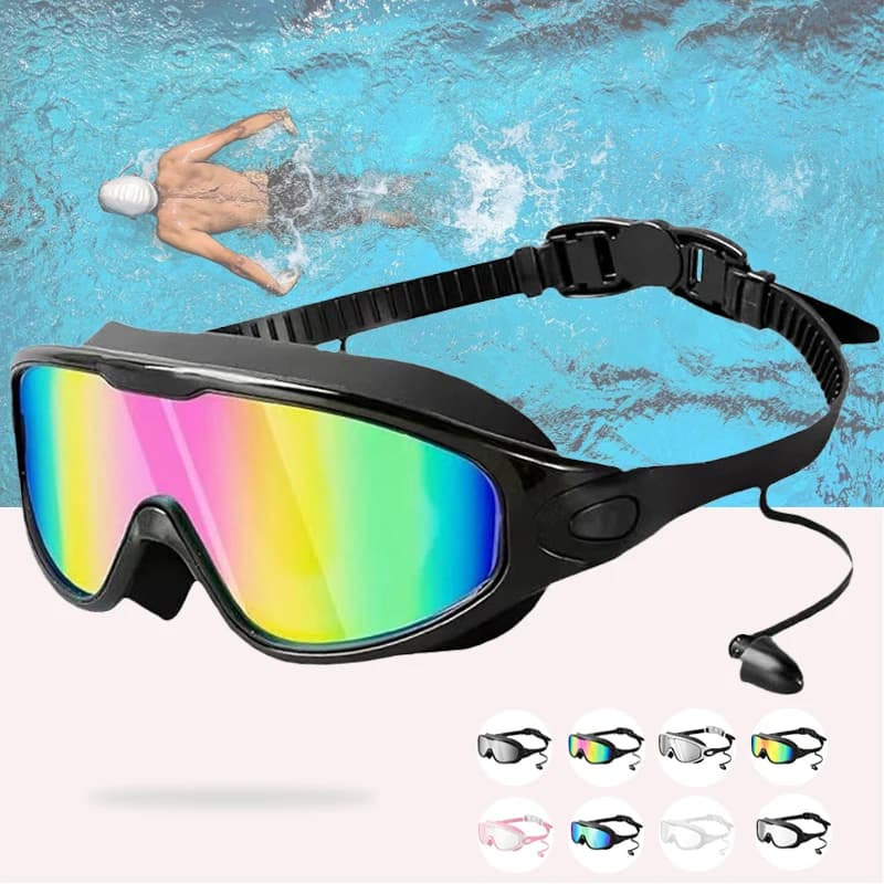 Electrolytic/ Colorful Antifog Swimwear HD Large Montatura UV400 mirror swim glasses Silicone frame for loss and comfort