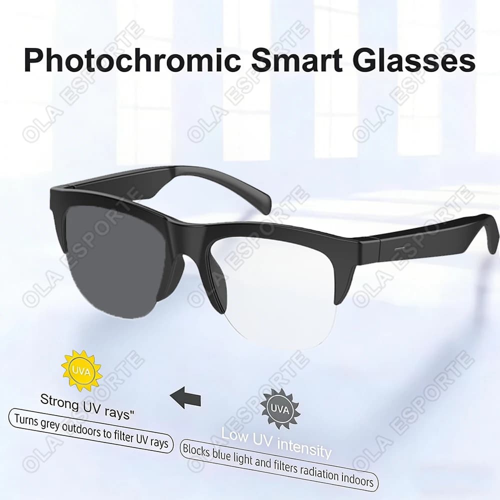 New Intelligent Glasses with Photochromatic Lens, Bluetooth headphones, HD Vocal Calls, Intelligent Musical Headphones, Color Change for Outer