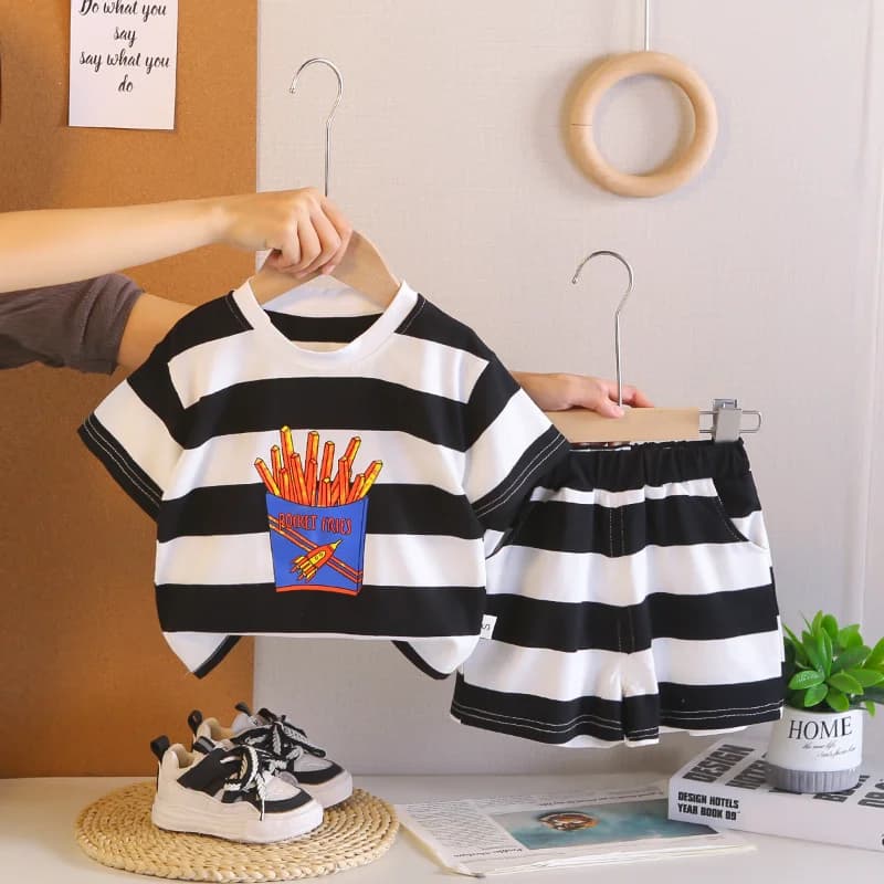 New Summer Baby Clothes Suit Children Boys Short Sleeved T-Shirt Shorts 2Pcs/Sets Infant Casual Striped Clothing Kids Tracksuits