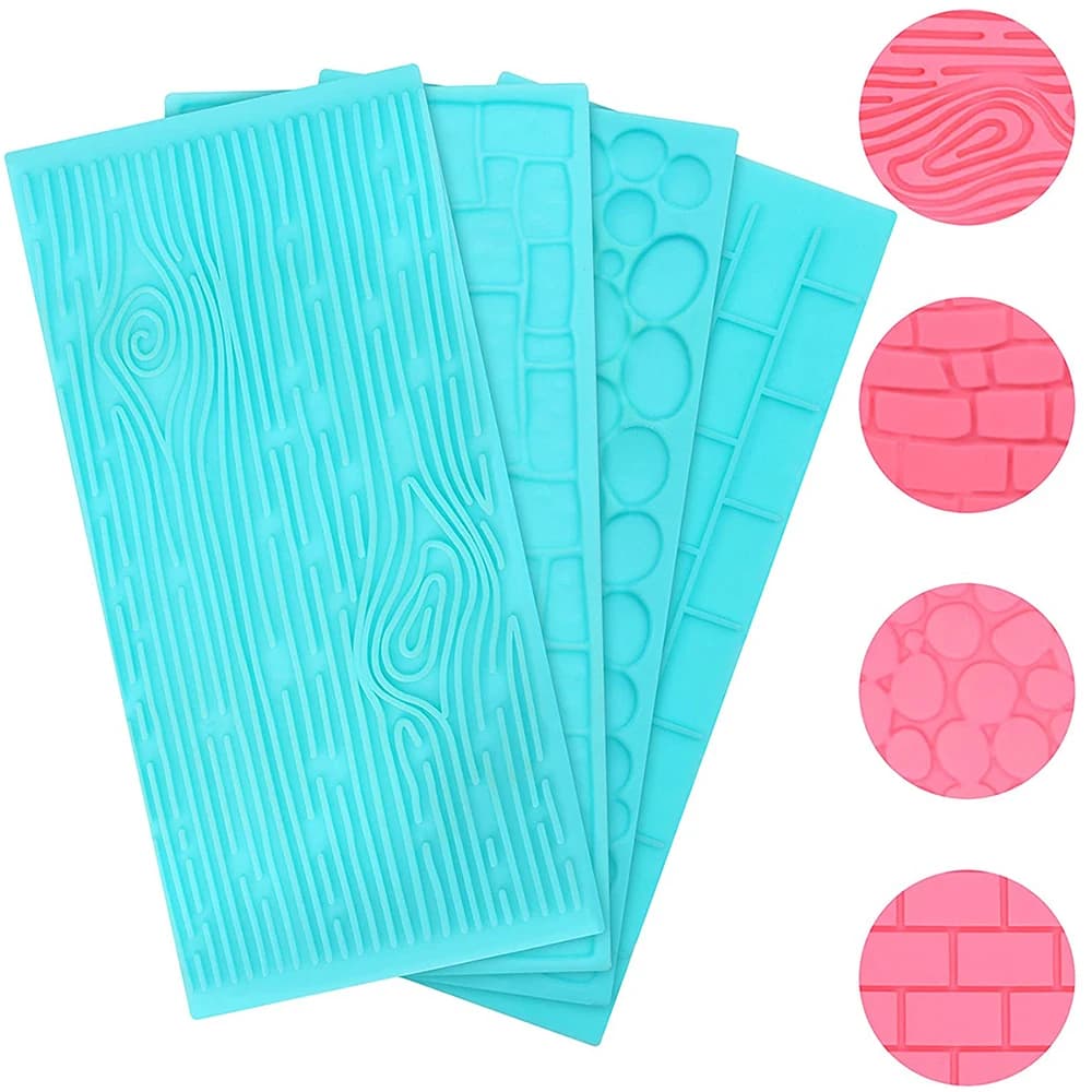 4 pezzi di plastica goffratura stampi per fondente set glassa torta al cioccolato decorazione stampo mattoni legno ciottolo ciottoli pietra disegni cottura