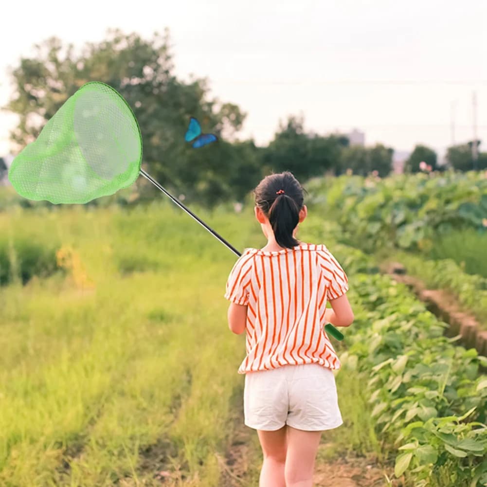 ABLB-2X Outdoor Catching Catching Butterfly Net Fishing Net Bag Stainless Steel Telescopic Fishing Net Tool Green