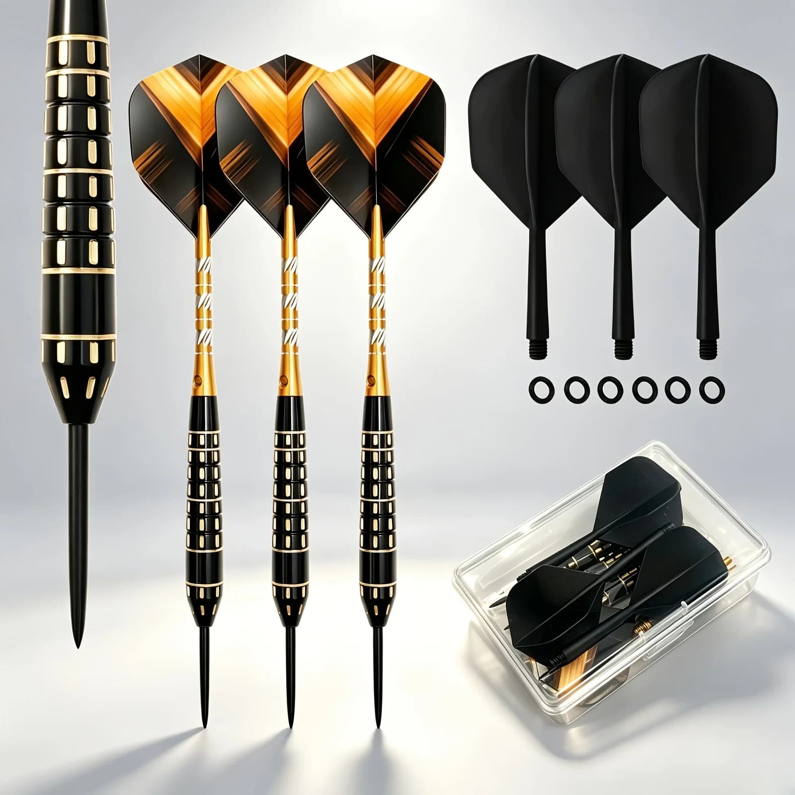 24g Premium Steel Tip Darts Set - Carved Brass Barrel, Aluminum Alloy Shaft, Interchangeable Integrated & PET Flights