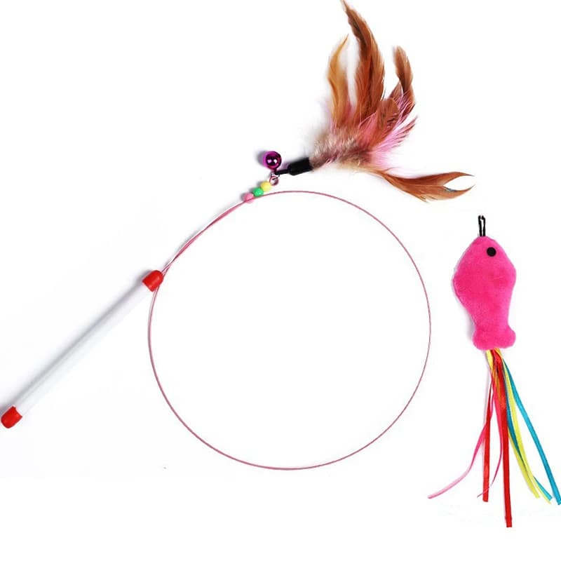 ZK30 Cat Toys Cats Cat Toys Fish Canna For Cats Funny Cat Fishing Canna For Cats Feather Bell Funny Cats Interactive Head Replaceable for Pets
