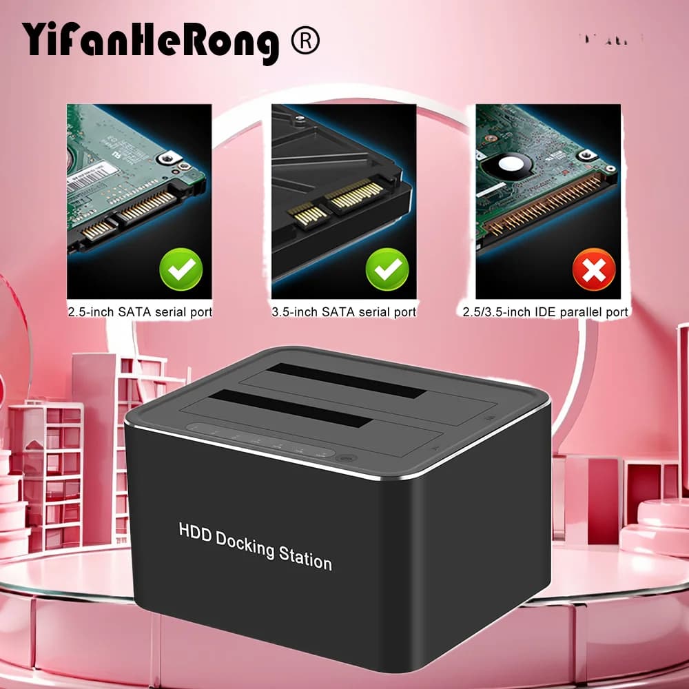 Docking Station Esterna SATA a USB 3.0 a Doppio Bay 5G per SSD/HDD da 2.5/3.5" con Clonazione Offline Veloce e Adattatore di Alimentazione 12V