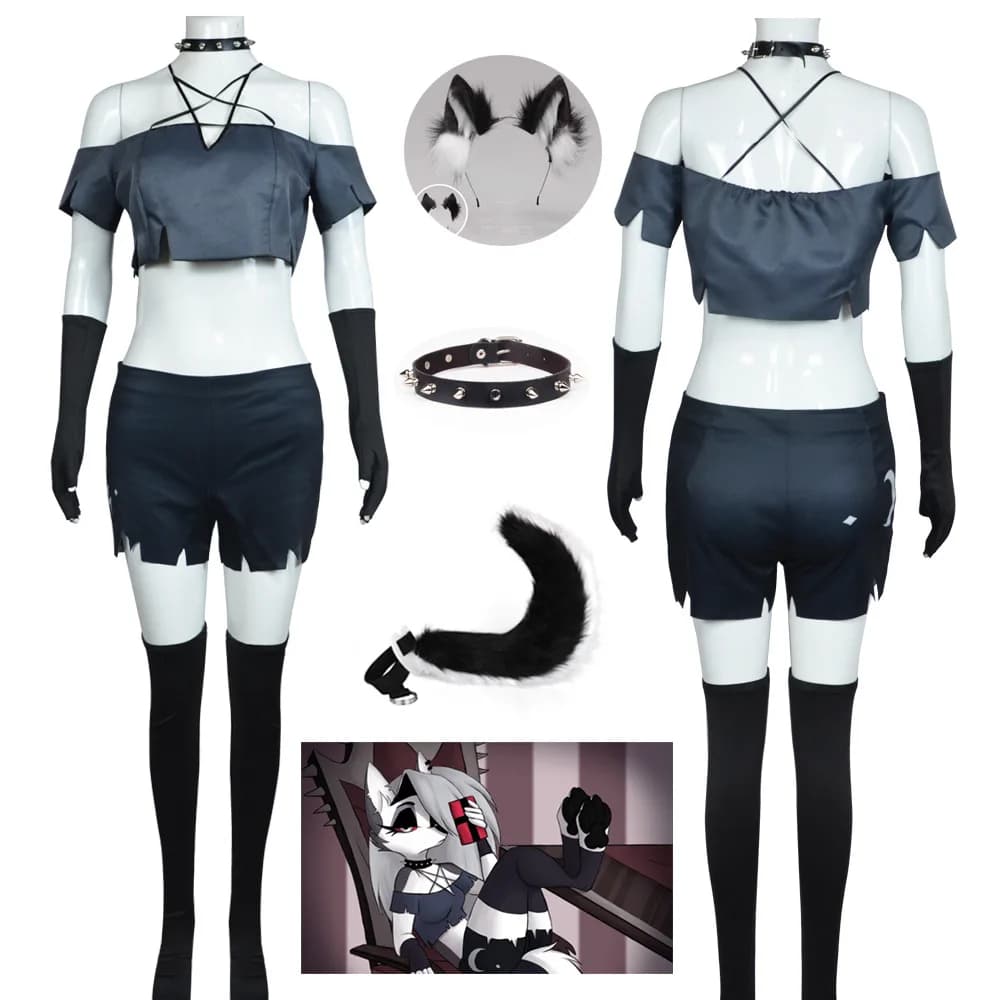 Anime Loona Cosplay Set Carnival Costume for Helluva Boss Vest Shorts Uniform Necklace Gloves Ears Tail Suit Cartoon Clothes Ou