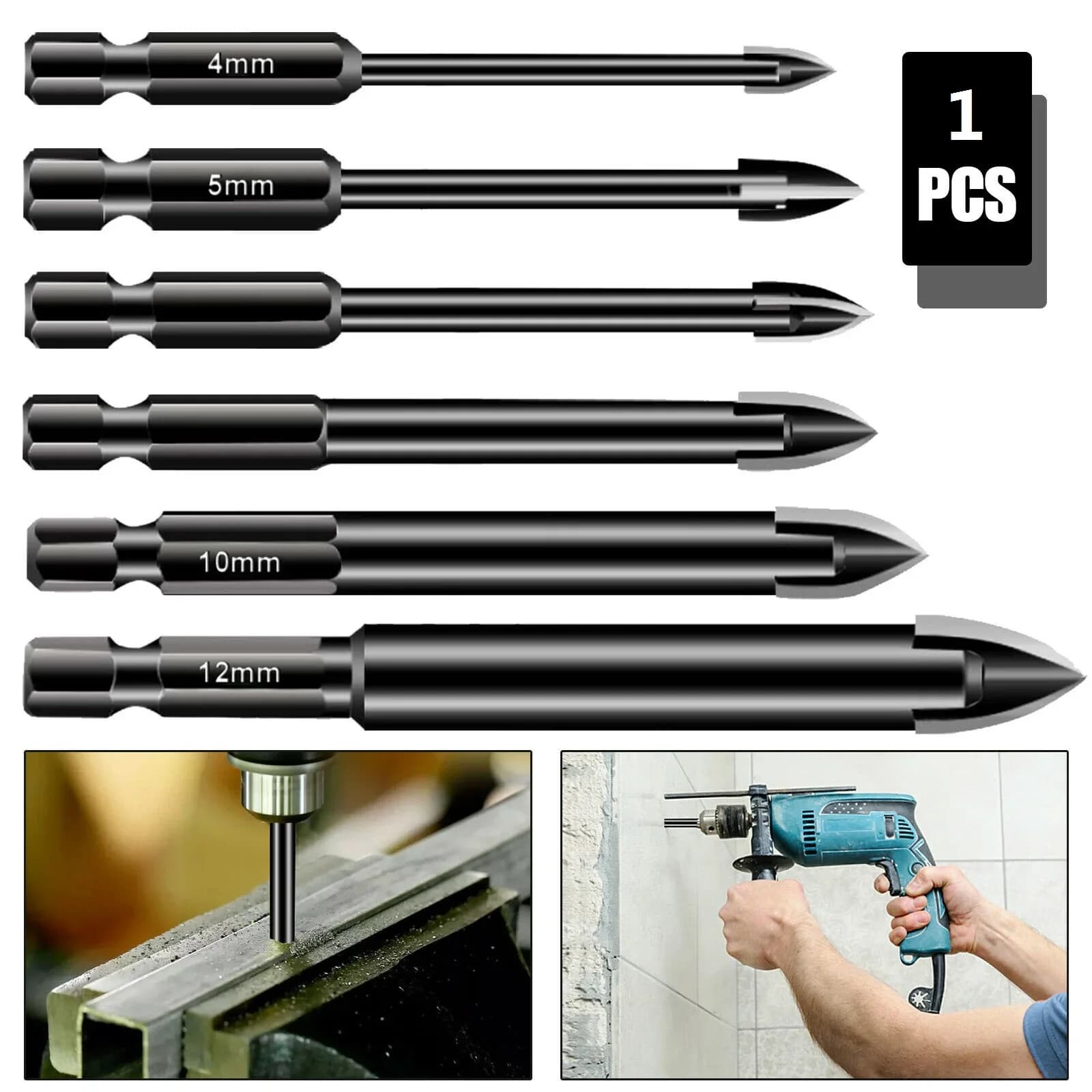 1Pc Punte da trapano diamantate Set di seghe a tazza per piastrelle Cemento Mattoni Vetro Ceramica Legno Metallo Pietra 4-12mm Strumenti per la lavorazione del legno Dropshipping