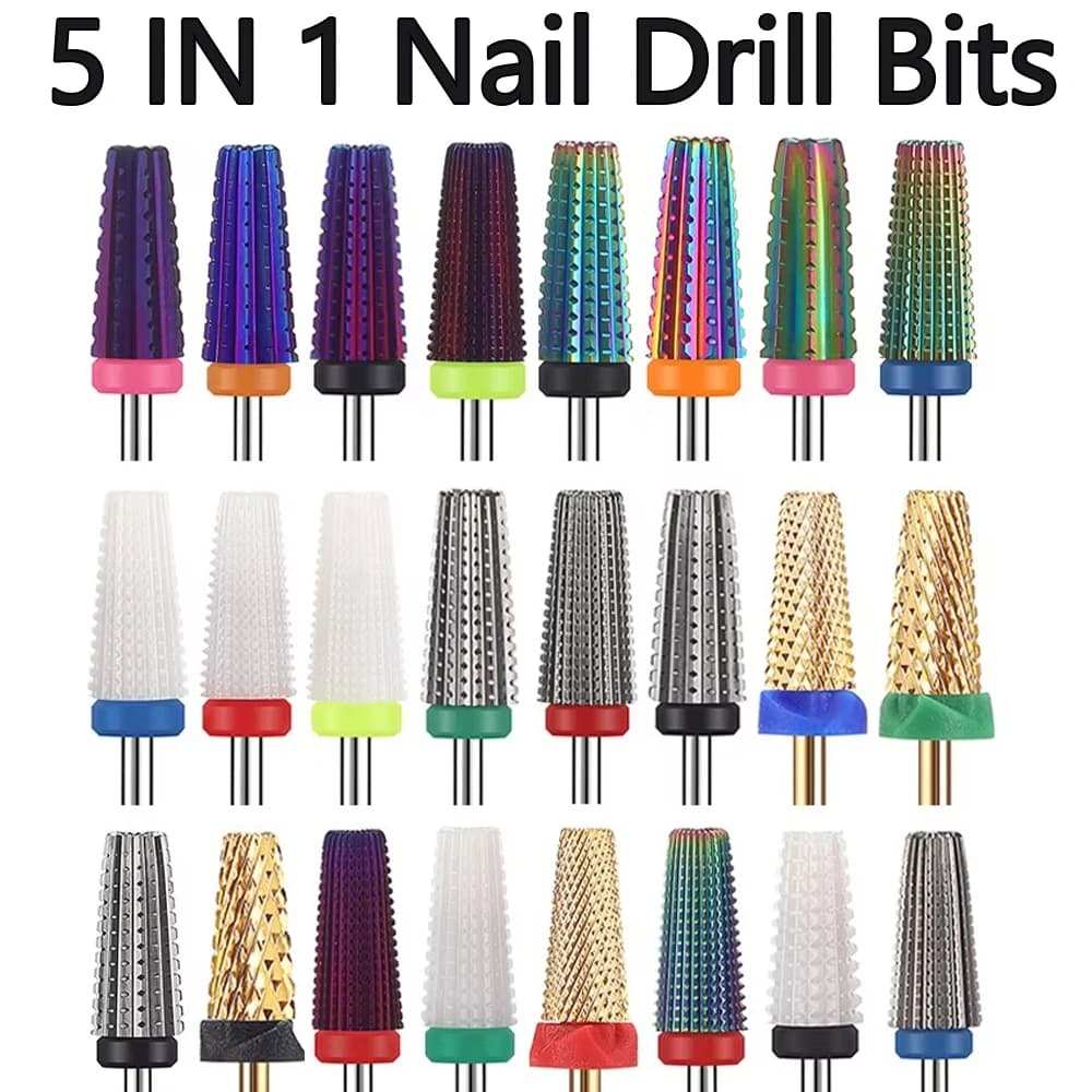 5 in 1 drill tips for tungsten carbide steel nail polish to remove nail polish UV gel tip from nail drill accessory for cutter
