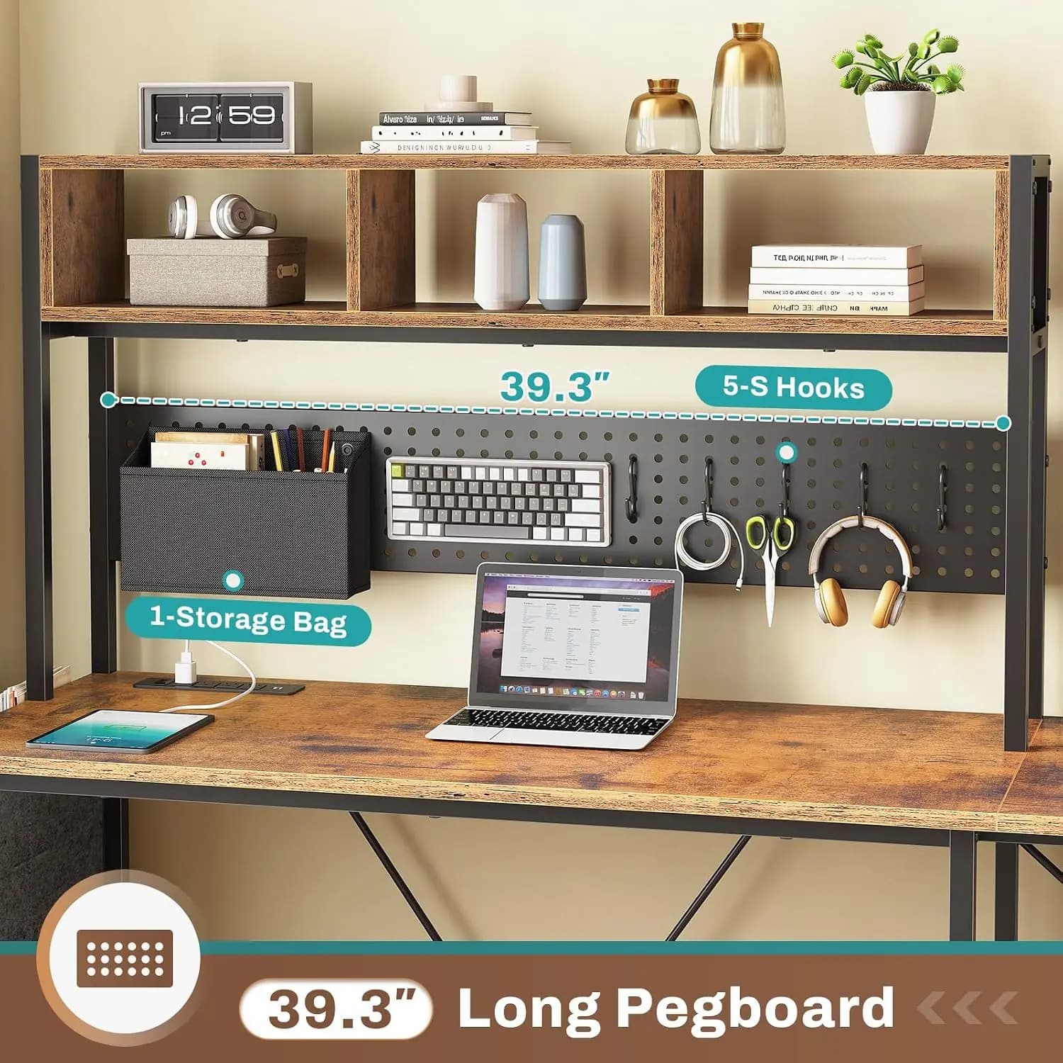L Shaped Gaming Desk with Hutch, 57.5" Reversible Corner Desk, Storage, Pegboard, LED, Power Outlet & Keyboard Tray, Customized