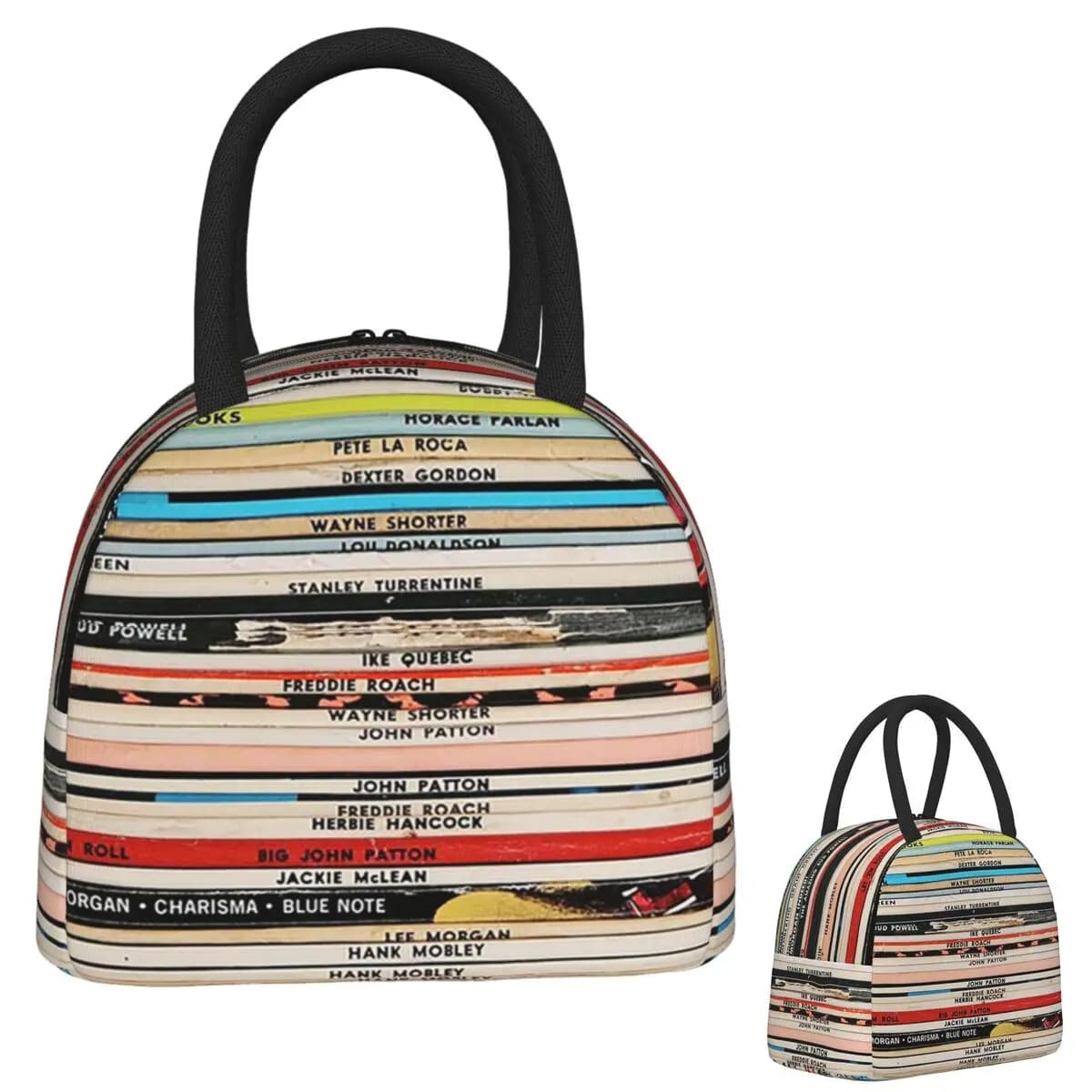 Borsa per il pranzo isolata con dischi in vinile Blue Note per donne e bambini Scatole per alimenti portatili Borsa termica per il pranzo