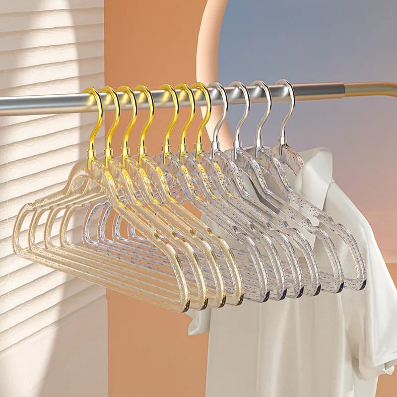 10 pezzi/set, vestiti appesi in cristallo dorato scintillante PET trasparente a forma di cuore per ragazze in stile Ins con ganci in acrilico imitazione
