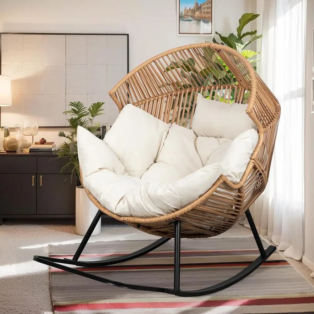 TIFICY Egg Chair PE rattan rocking chair with pillow, oversized patio swinging lounge for outdoor, interior, balcony, courtyard, Gar