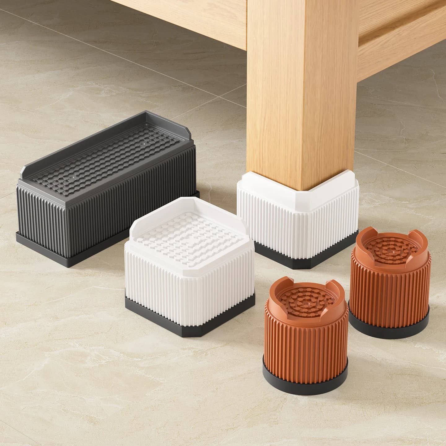 Rialzi per mobili impilabili, confezione da 4, blocchi di altezza in plastica riutilizzabili, design resistente all'acqua per gambe divano/tavolo/sedie