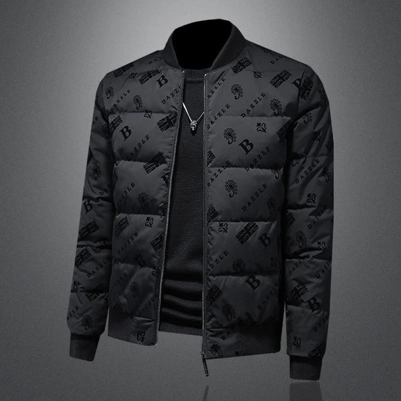 Fashionable Short Lightweight Cotton Jacket for Men 2024 Winter New Arrival Printed Stand Collar Zipper Closure Warmth Guaran...