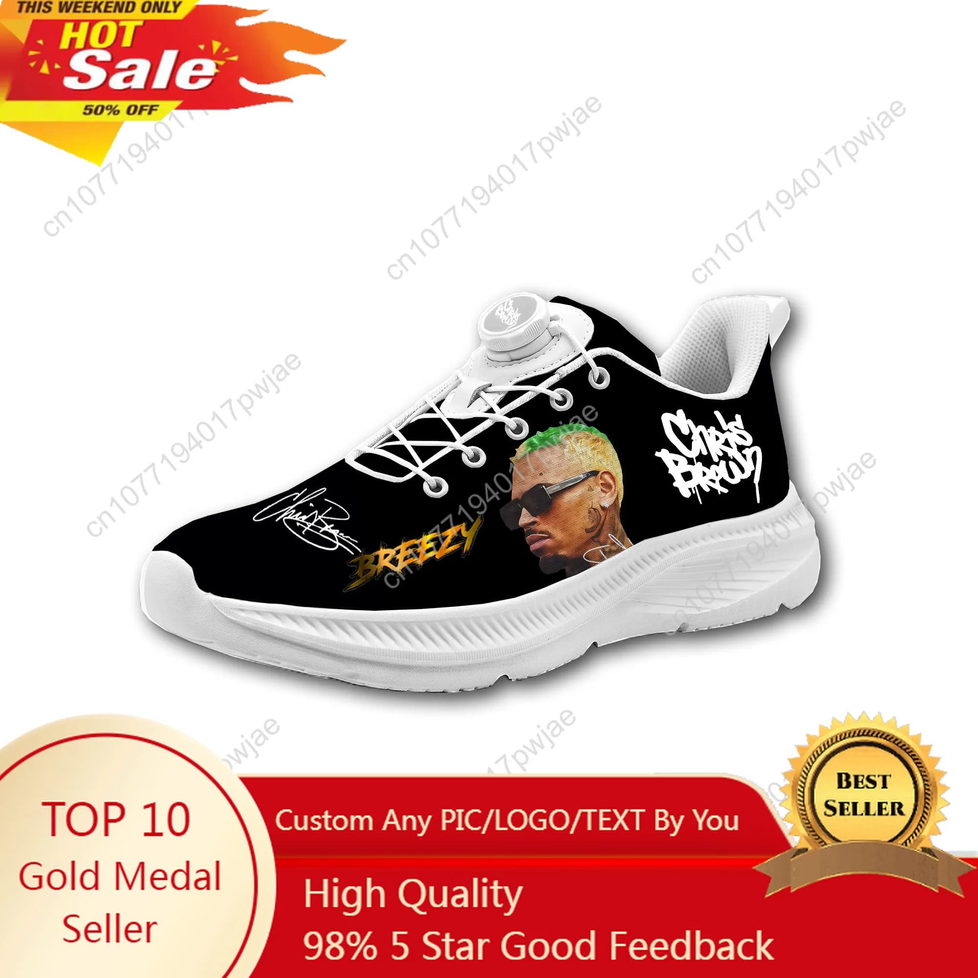 Scarpe da trekking e corsa Chris Brown Rapper per uomo e donna, senza lacci, con bottone rotante, scarpe sportive casual leggere, sneaker personalizzate