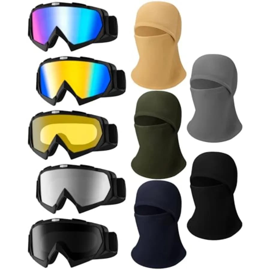 Set di 5 Occhiali da Moto con Maschera Antivento, Copriviso Balaclava, Occhiali Invernali per Moto, Dirt Bike, Corse e Sci