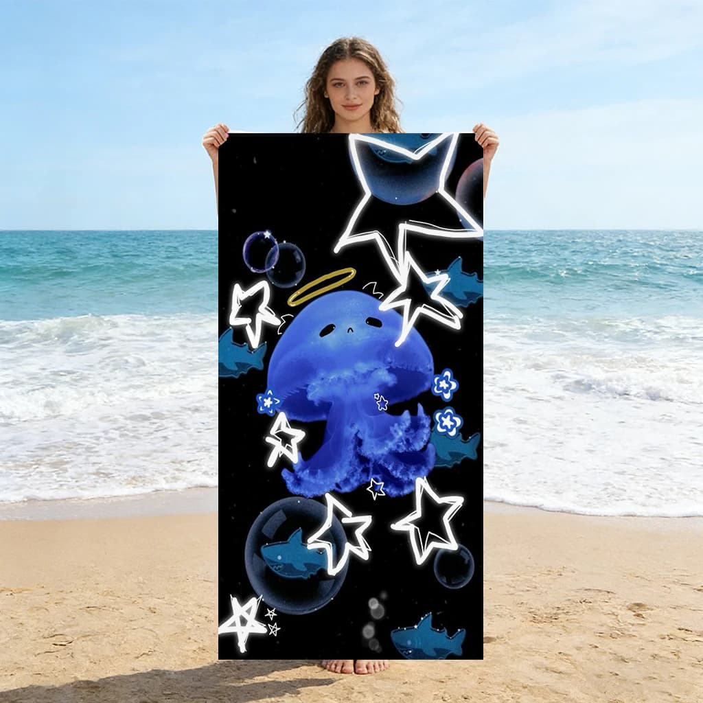 Telo mare grande ad asciugatura rapida con motivo Medusa Blu e Stella Marina, ideale per Spiaggia, Piscina, Sport, Yoga, Palestra, Casa, Viaggi, Regalo per Amici