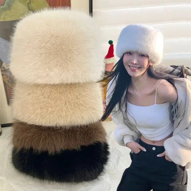 New soft winter fur hat woman winter snow hat ski cap female synthetic fur thick hot hat windproof hat Russian mink fishing hat