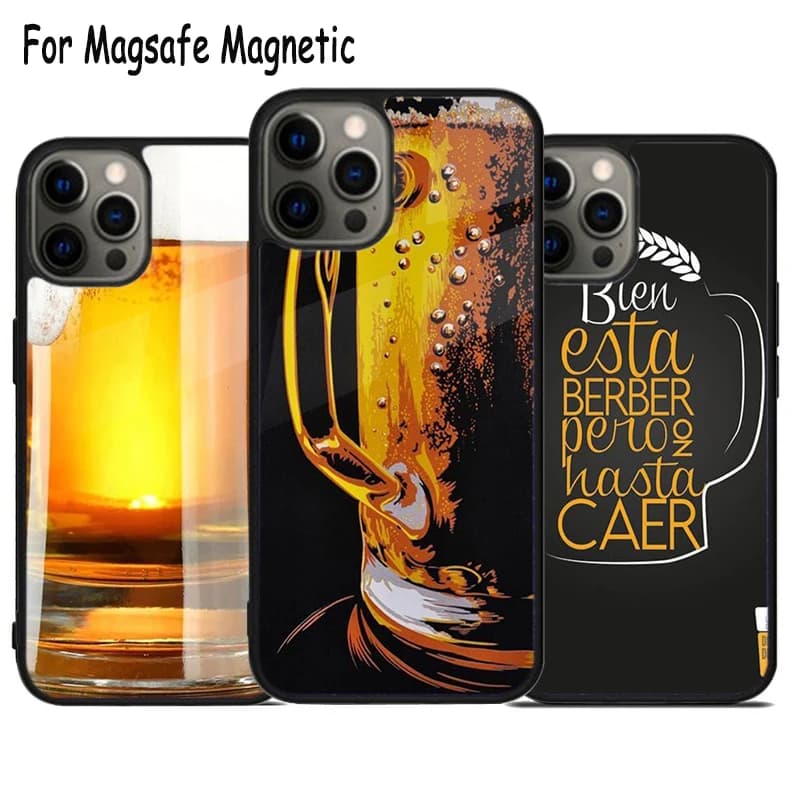 Custodia per telefono con ricarica wireless a forma di boccale da birra per iPhone 17 Air 15 16 16e 14 13 11 12 Pro Max Plus, cover magnetica Magsafe con paraurti