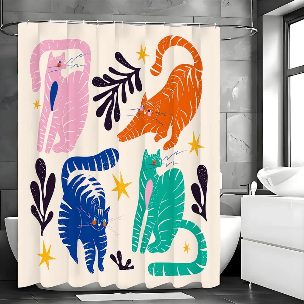 Tenda da doccia colorata per gatti, tenda da doccia decorativa per bagno, tenda da doccia impermeabile con ganci 180x200 cm