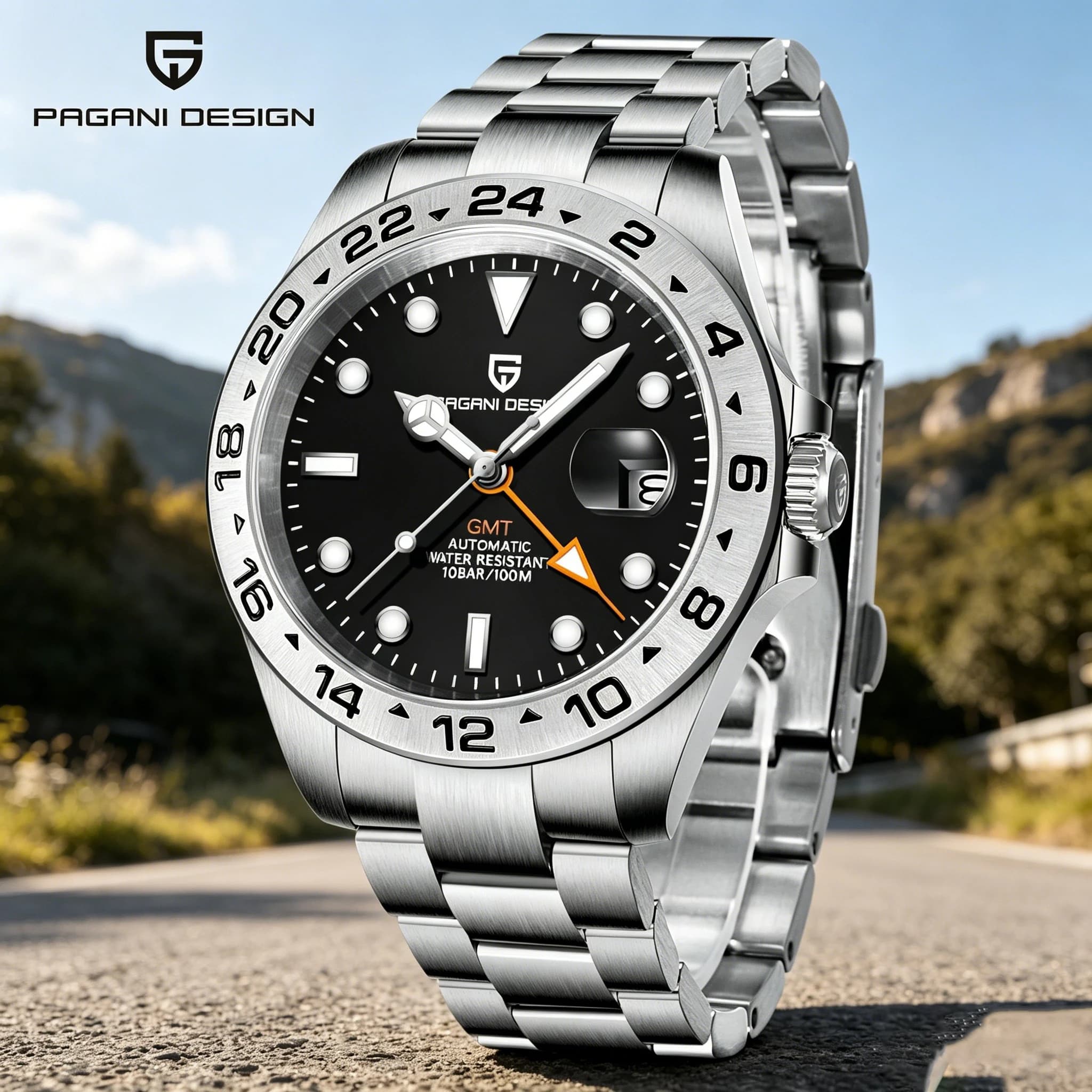 PAGANI DESIGN Original GMT Men Automatic Mechanical Watch 42MM Sapphire Stainless Steel Waterproof reloj hombre Pearl DG5833