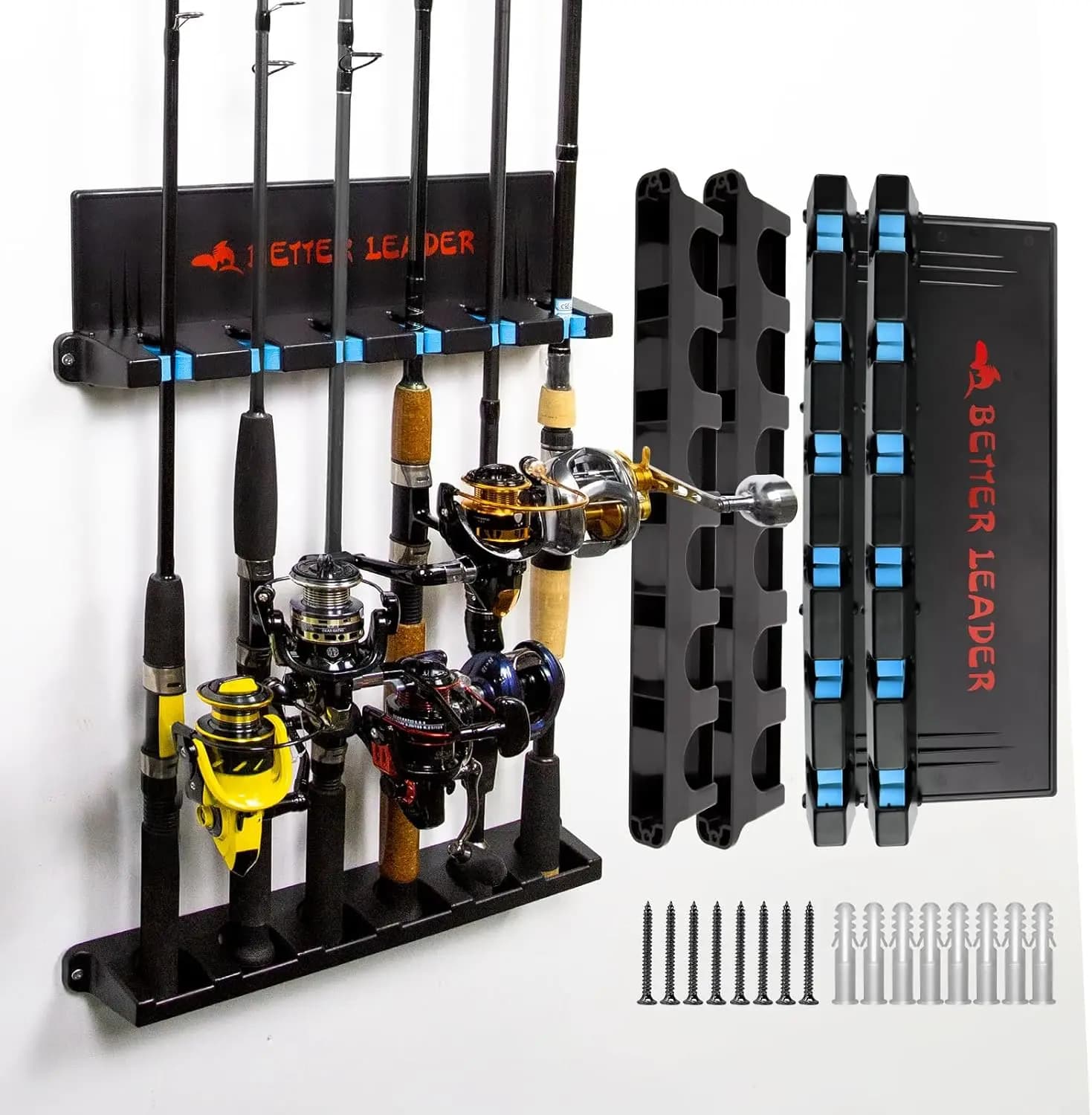 Pack of 2 wall supports for fishing rods, contains up to 12 barrels, suitable for 3-19 mm diameter diameters, ideal gift for men