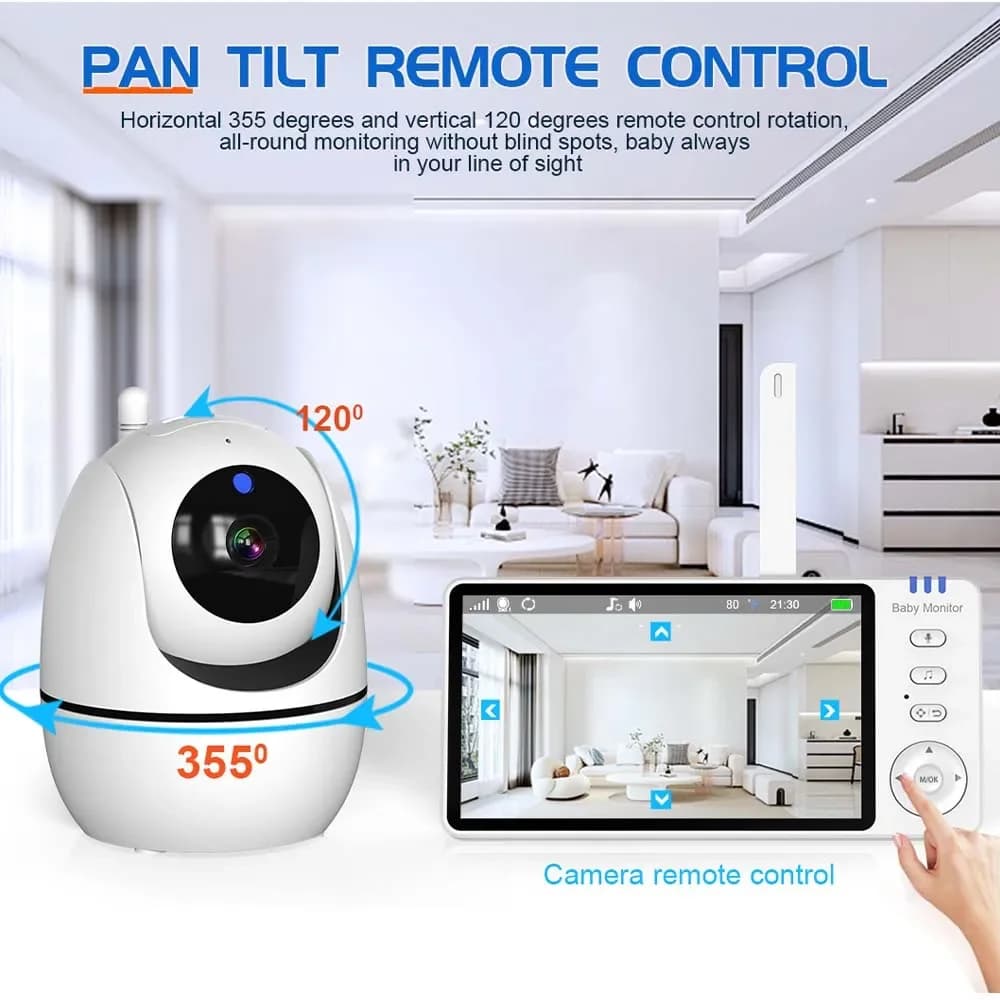 Telecamera di sorveglianza per bambini da 5 pollici PTZ Wireless Audio bidirezionale Visione notturna Babyphone remoto Sensore di temperatura Ninna nanna Baby Monitor