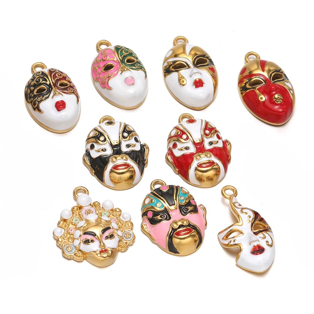 3pcs Stainless Steel Creative Enamel Peking Opera Mask Charms for DIY Jewelry Necklace Pendant Making Bracelet Earrings Crafts