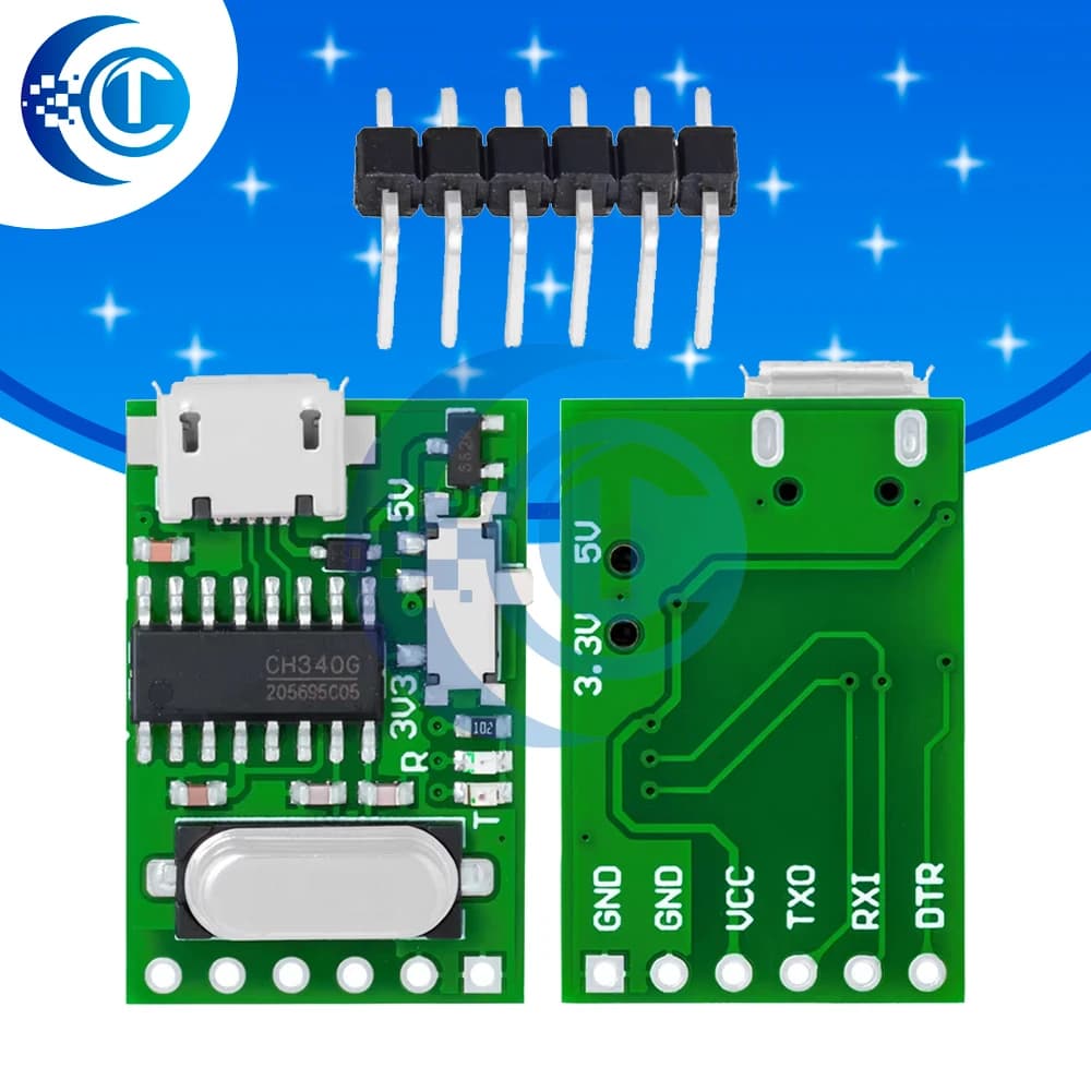Modulo Convertitore CH340G Micro USB UART USB a TTL, Adattatore di Debugging Commutabile 3.3V/5V per Arduino Pro Mini