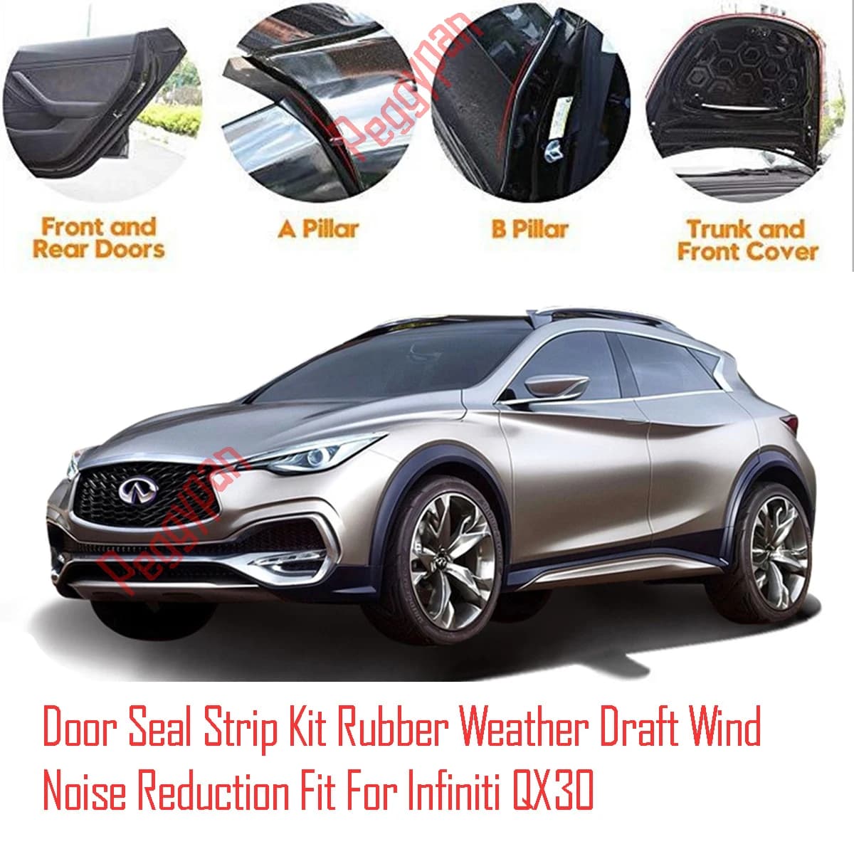 Per Infiniti QX30 Kit striscia di tenuta per porta Finestra autoadesiva Copertura del motore Gomma insonorizzata Meteo Bozza Riduzione del rumore del vento