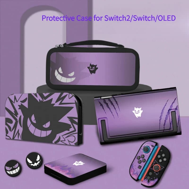 Anime Purple Gengar Protective Case for Nintendo Switch 2/OLED/Switch Controllers The Joy-Con Detachable Hard-shell Dock Cover