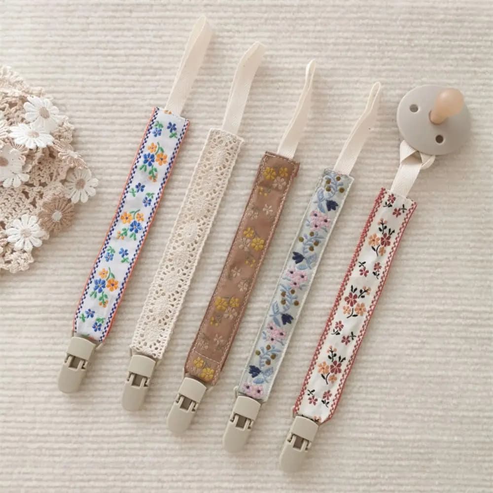 Stile etnico Panno per bambini Catena per ciuccio Floreale Supporto per succhietto regolabile Massaggiagengive Cinghie per giocattoli Clip per ciuccio Clip per porta capezzoli per bambini