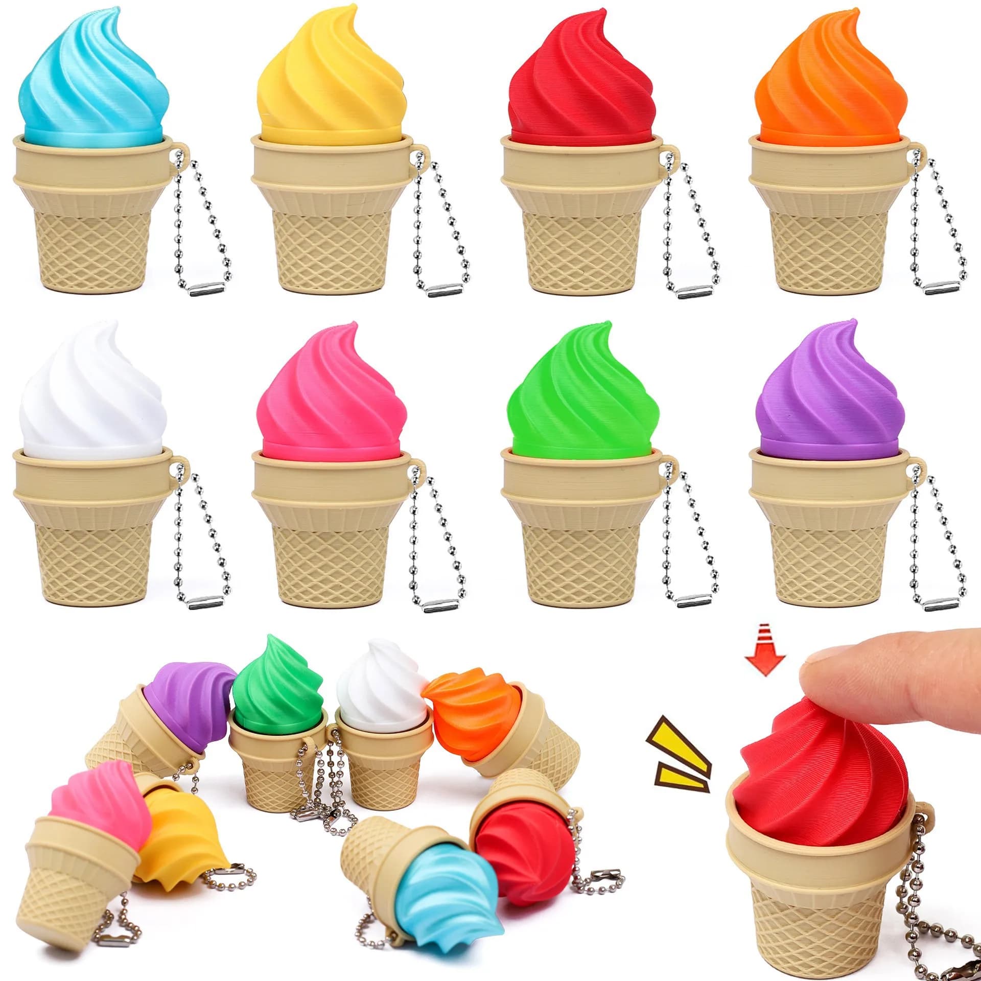 Portachiavi Fidget Toy a forma di gelato – Giocattolo sensoriale meccanico con interruttore, ideale come ciondolo per zaino e regalo antistress, simpatico