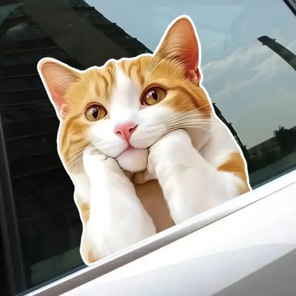 1 Pezzo Adesivo in Vinile con Gatto Cartoonesco che Pensare, Adesivo Impermeabile per Paraurti Auto, Finestre, Laptop, Decorazione Murale